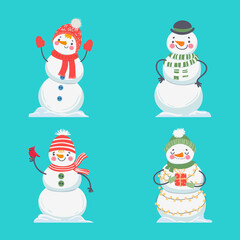 Cute christmas snowman in scarf and hat