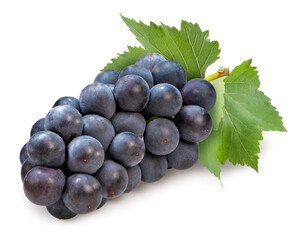 Bunch of black grape isolated on background, Kyoho Grape with leaves isolated on white With clipping path.