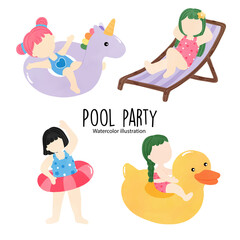Pool party, summer vector illustration.