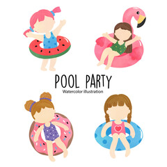 Naklejka premium Pool party, summer vector illustration.