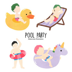 Pool party, summer vector illustration.