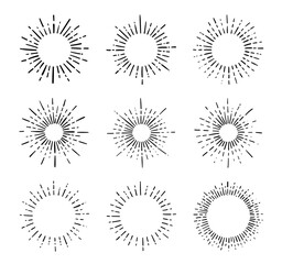 Sunburst, explosion effects, vintage doodle isolated on white background