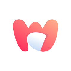 W letter logo with curled corner. Negative space style icon. Colorful gradient note paper.
