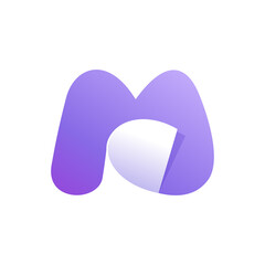 M letter logo with curled corner. Negative space style icon. Colorful gradient note paper.