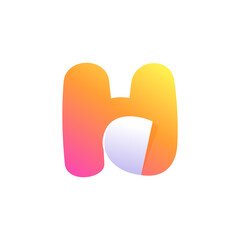 H letter logo with curled corner. Negative space style icon. Colorful gradient note paper.
