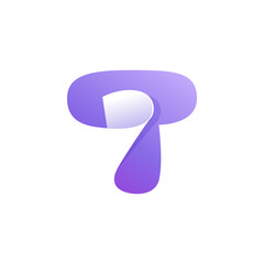 T letter logo with curled corner. Negative space style icon. Colorful gradient note paper.