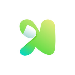 N letter logo with curled corner. Negative space style icon. Colorful gradient note paper.