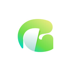 G letter logo with curled corner. Negative space style icon. Colorful gradient note paper.
