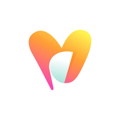 V letter logo with curled corner. Negative space style icon. Colorful gradient note paper.