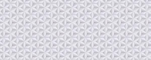 Wide abstract white, grey background, 3d paper pattern with stars, geometric texture