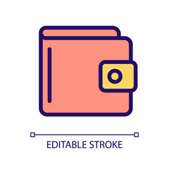 Purse pixel perfect RGB color icon. Money bag. Traditional wallet. Carry cash and coins. Secure storage. Isolated vector illustration. Simple filled line drawing. Editable stroke. Arial font used