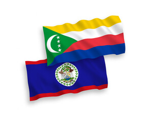 Flags of Union of the Comoros and Belize on a white background
