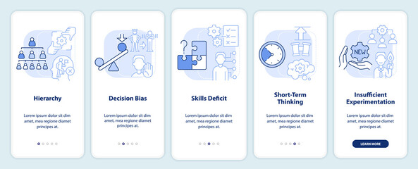 Adaptability enemies in HR light blue onboarding mobile app screen. Walkthrough 5 steps editable graphic instructions with linear concepts. UI, UX, GUI template. Myriad Pro-Bold, Regular fonts used