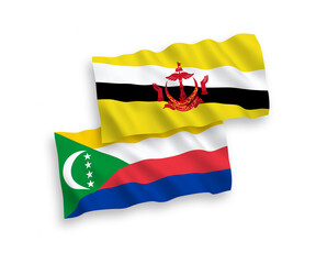 Flags of Union of the Comoros and Brunei on a white background