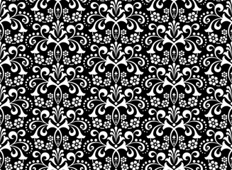 Wallpaper in the style of Baroque. Seamless vector background. White and black floral ornament. Graphic pattern for fabric, wallpaper, packaging. Ornate Damask flower ornament