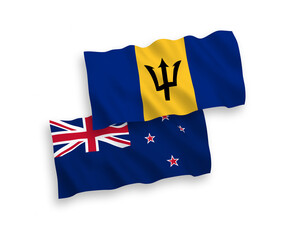 Flags of New Zealand and Barbados on a white background