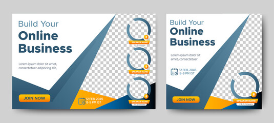 Online Business live webinar banner invitation and social media post template. Business webinar invitation design. Vector EPS