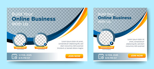 Online Business live webinar banner invitation and social media post template. Business webinar invitation design. Vector EPS