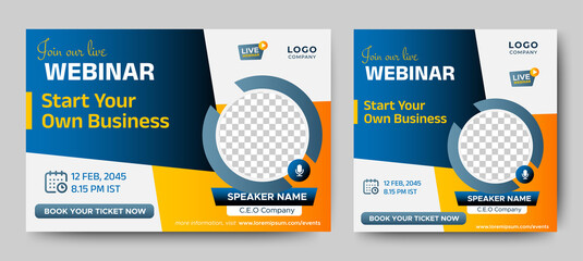 Business Conference live webinar banner invitation and social media post template. Business webinar invitation design. Vector EPS
