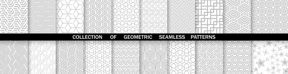 Geometric set of seamless gray and white patterns. Simpless vector graphics.
