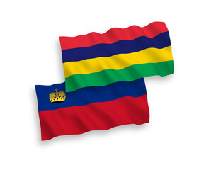 Flags of Liechtenstein and Republic of Mauritius on a white background
