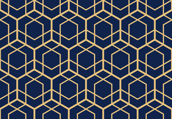 The geometric pattern with lines. Seamless vector background. Gold and dark blue texture. Graphic modern pattern. Simple lattice graphic design