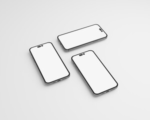 Iphone 14 realistic smartphone mockup with blank screen isolated on white background. Device ui mockup for presentation. 3d rendered illustration.
