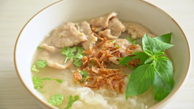 Pho Bo Vietnamese soup with pork and rice noodles - Vietnamese food style