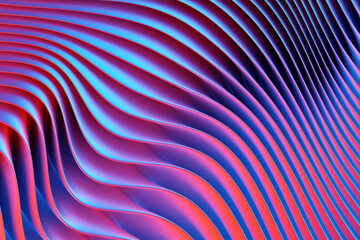 3d illustration of a stereo purple  strip . Geometric stripes similar to waves. Abstract   glowing crossing lines pattern