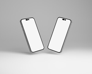 Iphone 14 realistic smartphone mockup with blank screen isolated on white background. Device ui mockup for presentation. 3d rendered illustration.