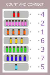 Count and connect the number of  tubes of paint and the number