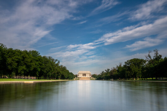 Long Exposure Picture of the Lincoln Memorial With Cloudy Blue Skies