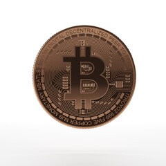 3D rendering - souvenir metal coin Bitcoin isolated on white background