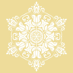 Oriental vector yellow and white round ornament with arabesques and floral elements. Traditional classic ornament. Vintage pattern with arabesques