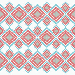 Pattern tribal red blue ikat Geometric folklore ornament with diamonds tribal ethnic vector texture seamless striped