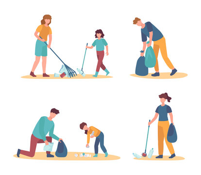 People collect trash and garbage, cleaning environment