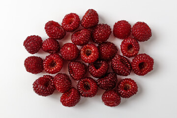 raspberries on a white background