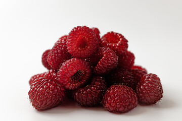 raspberries on a white background