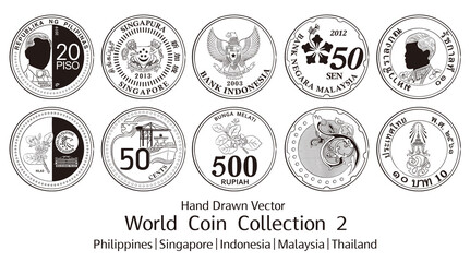Hand Drawn Vector World Coin Collection 2