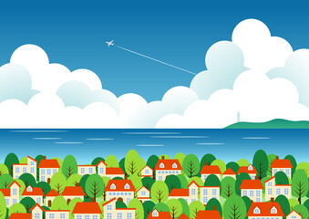 ノーマル版夏の海街背景ヨコ © nana10n no AI