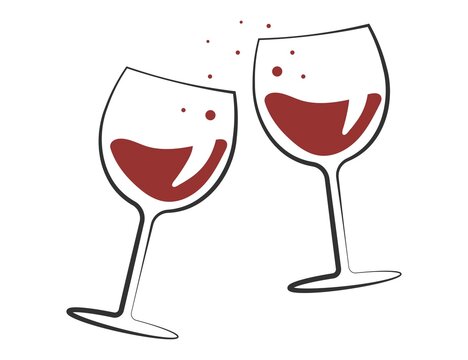 two glasses of red wine icon or silhouette. Alcohol symbol. Vector illustration.	
