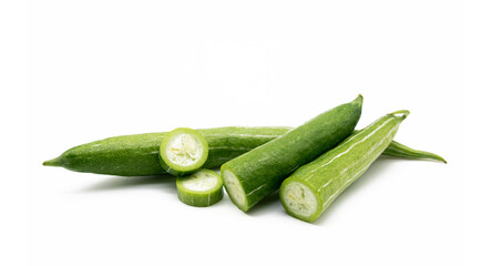 whole and slices Snake gourd isolated on white background