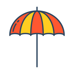 Vector open umbrella. Beach Umbrella in red and yellow colors. Parasol or sunshade. Outline.