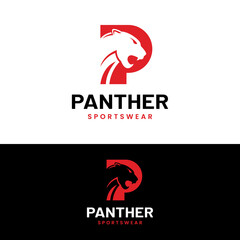 Letter Monogram Initial P Panther  Logo Design Template. Suitable for General Sports Fitness Finance Construction Company Business Corporate Shop Apparel in Simple Modern Style Logo Design.