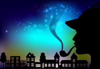Detective vector profile in town. Sherlock Holmes