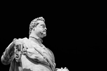 Ferdinando I Medici, Grand Duke of Tuscany. A marble statue erected in 1594 in the historical center of Pisa (Black and White with copy space)