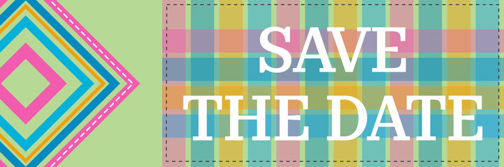 Save The Date Green Colorful Textile Stitch Design Horizontal 