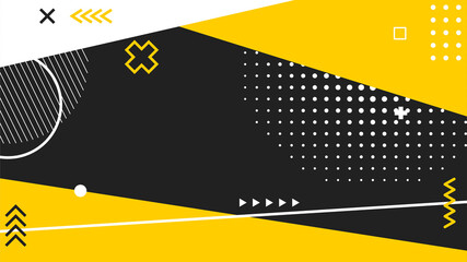 Black yellow background with halftone and memphis element combination