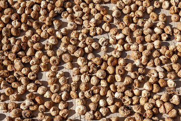 Harvest of dried figs drying in the sun