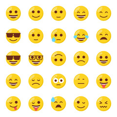 Fototapeta premium Flat color icons for emoticon emojis.